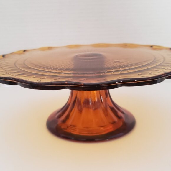 Vintage Amber glass Pedestal Cake Plate 10" Diameyer - Picture 3 of 3